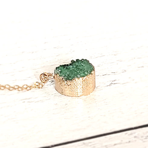 Green Druzy Circle Gold Necklace